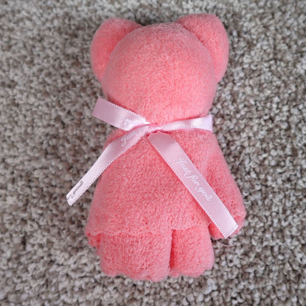 Pink Teddy Bear Folded Hand Towel Just For You Ribbon Decorative Gift Favor